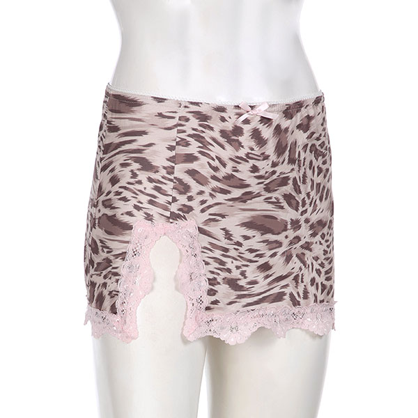 LEOPARD TRIM LACE SKIRT