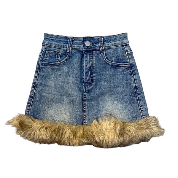 TRIM FUR DENIM SKIRT