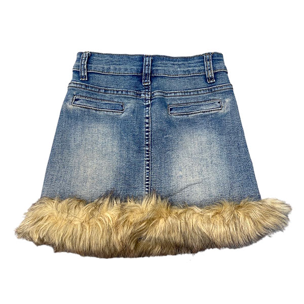 TRIM FUR DENIM SKIRT