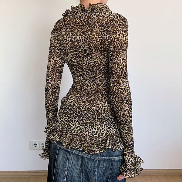 LEOPARD FRILL SHEER SHIRT
