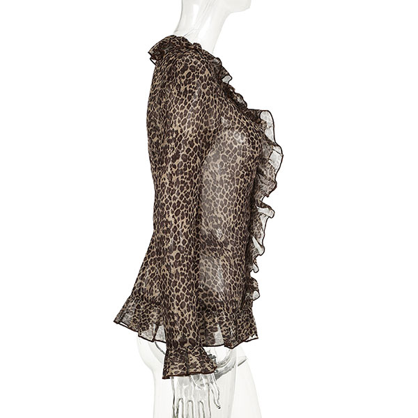 LEOPARD FRILL SHEER SHIRT