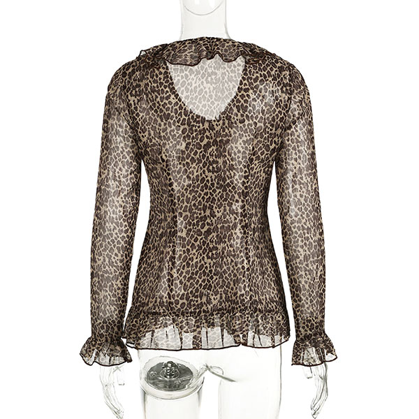 LEOPARD FRILL SHEER SHIRT