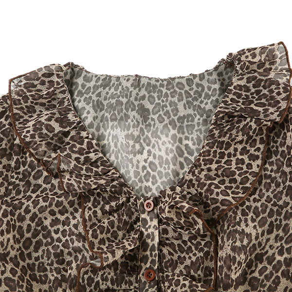 LEOPARD FRILL SHEER SHIRT