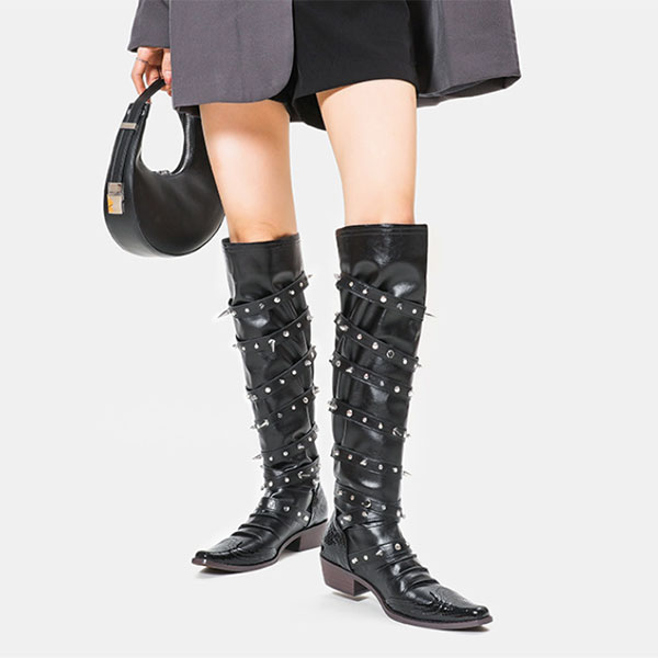 RIVET BELT WESTERN BOOTS