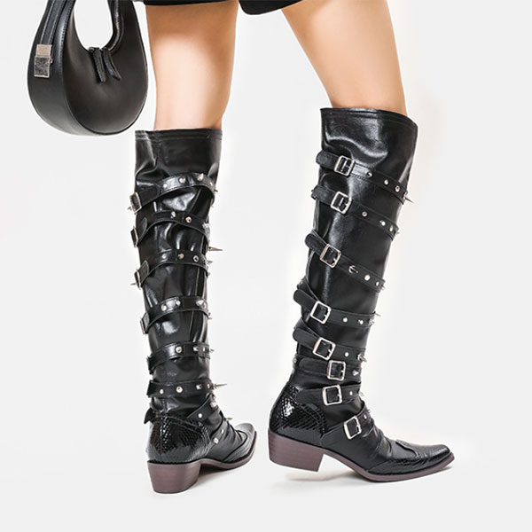 RIVET BELT WESTERN BOOTS