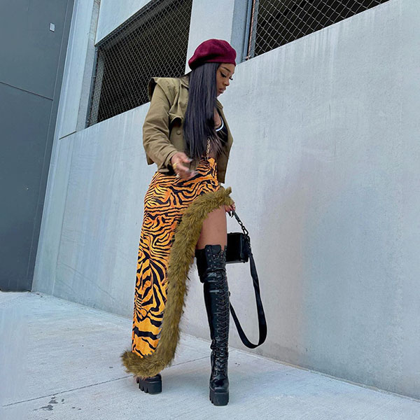 TRIM FUR LEOPARD SKIRT