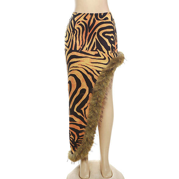 TRIM FUR LEOPARD SKIRT