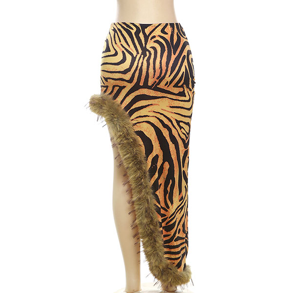 TRIM FUR LEOPARD SKIRT