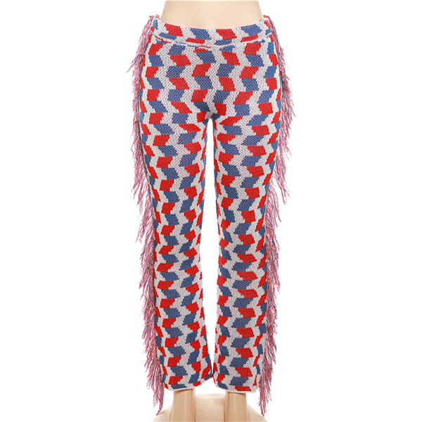 GEOMETRIC FRINGE KNIT PANTS
