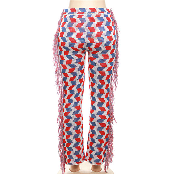 GEOMETRIC FRINGE KNIT PANTS