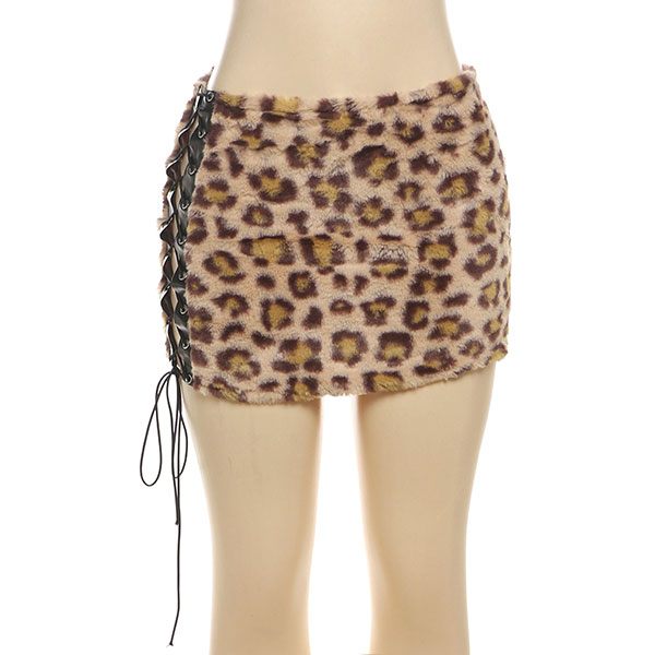 LEOPARD FUR LACE UP SKIRT