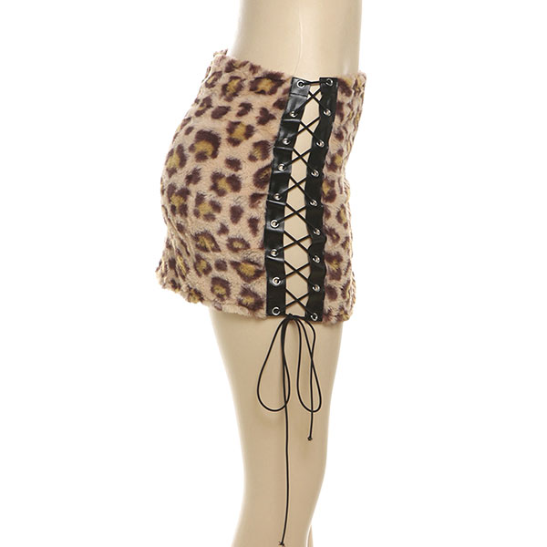 LEOPARD FUR LACE UP SKIRT