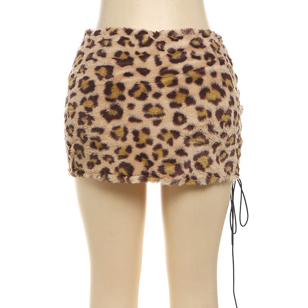 LEOPARD FUR LACE UP SKIRT