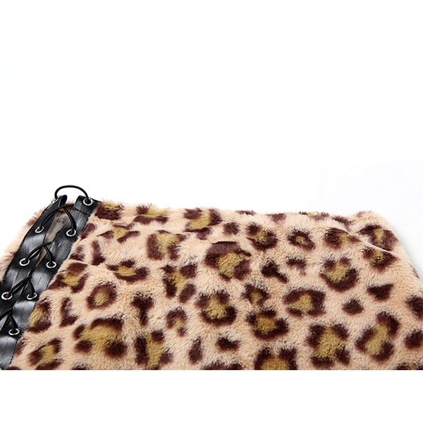LEOPARD FUR LACE UP SKIRT