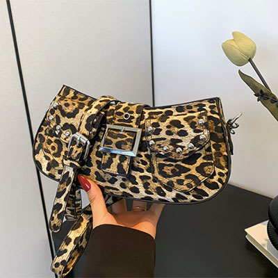 LEOPARD RIVET SHOULDER BAG