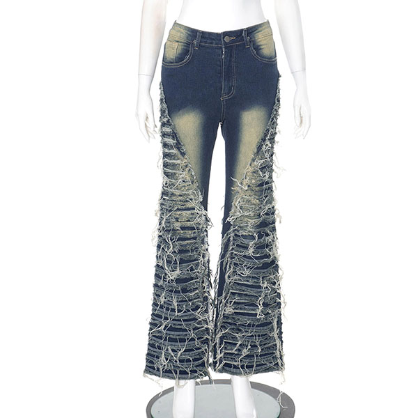 FRINGE BORDER FLARE DENIM PANTS
