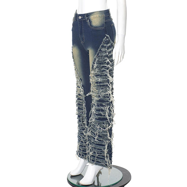 FRINGE BORDER FLARE DENIM PANTS