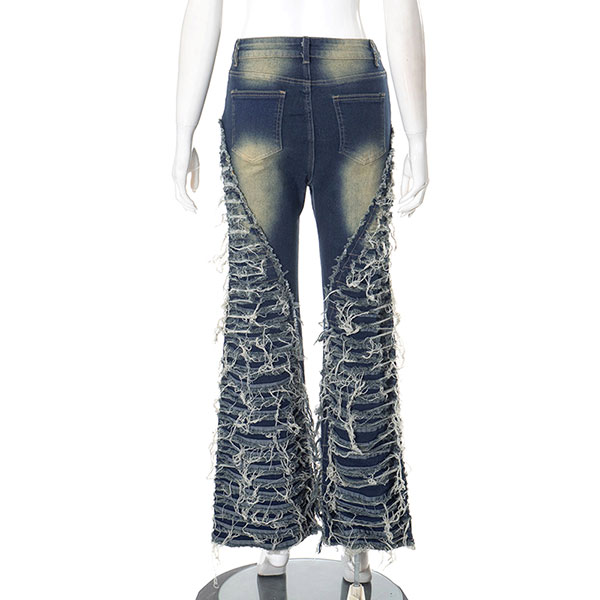 FRINGE BORDER FLARE DENIM PANTS