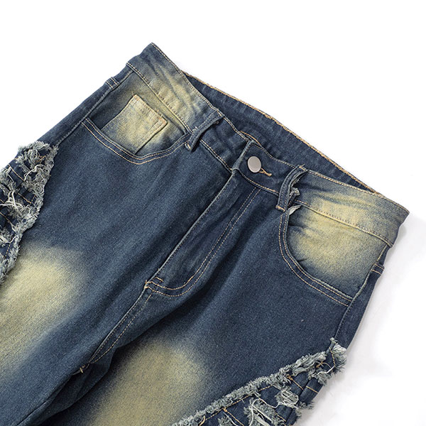 FRINGE BORDER FLARE DENIM PANTS