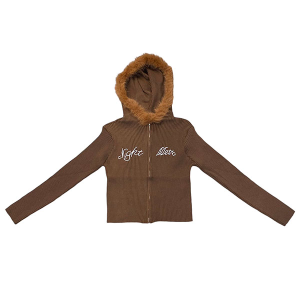 TRIM FUR KNIT ZIP HOODIE