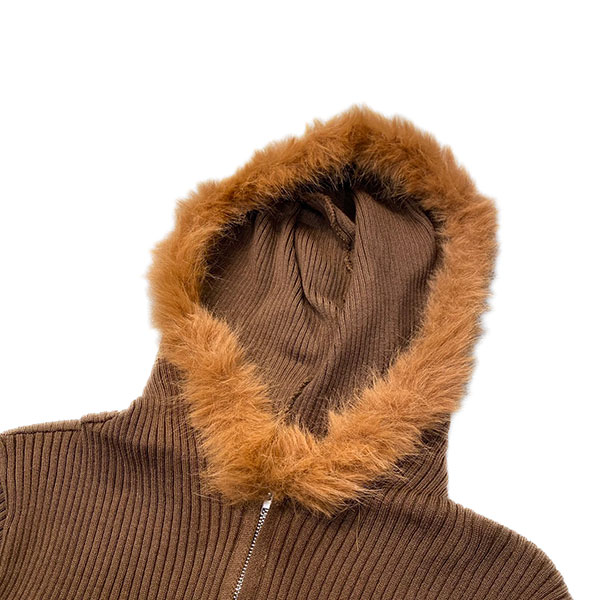 TRIM FUR KNIT ZIP HOODIE