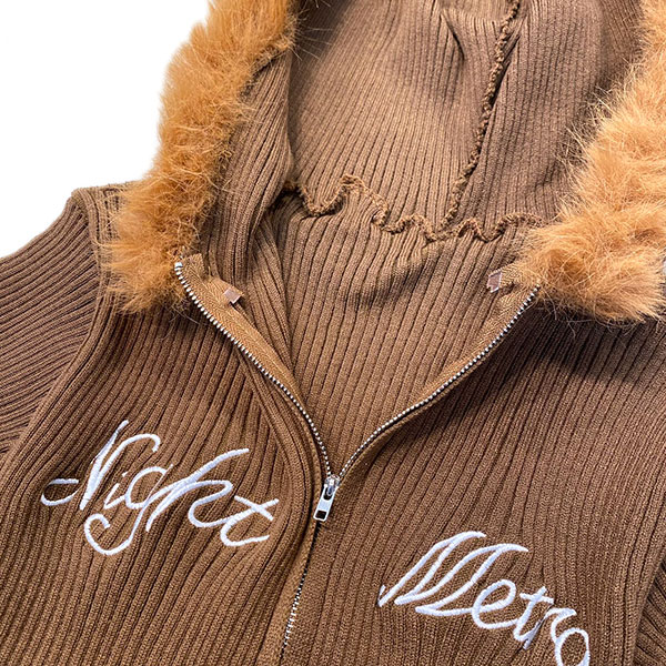 TRIM FUR KNIT ZIP HOODIE
