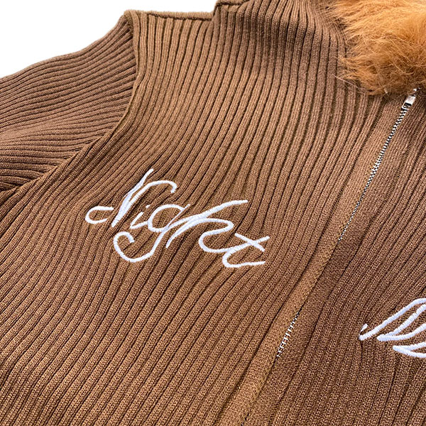 TRIM FUR KNIT ZIP HOODIE
