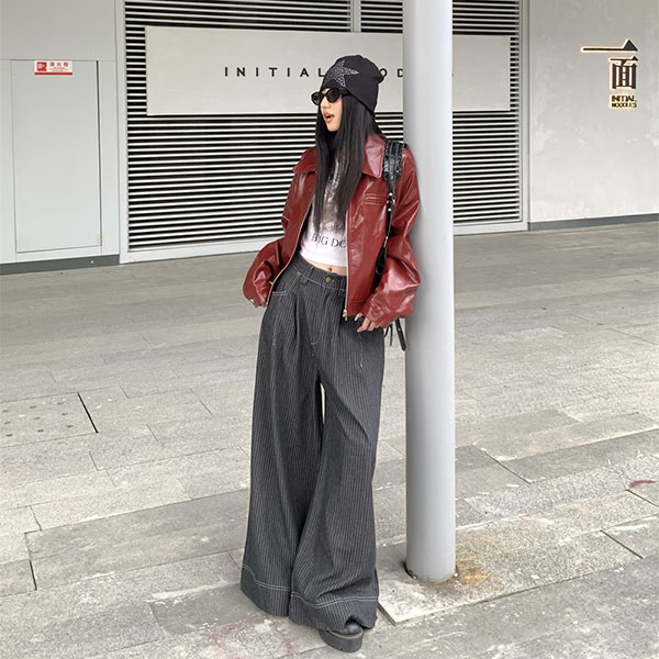 STRIPE WIDE DENIM PANTS