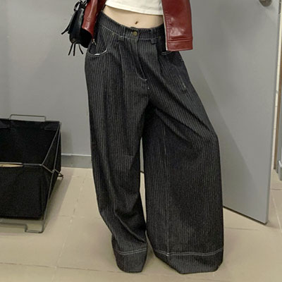 STRIPE WIDE DENIM PANTS