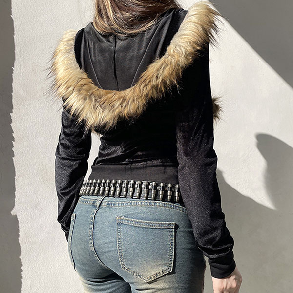 TRIM FUR VELOR ZIP HOODIE