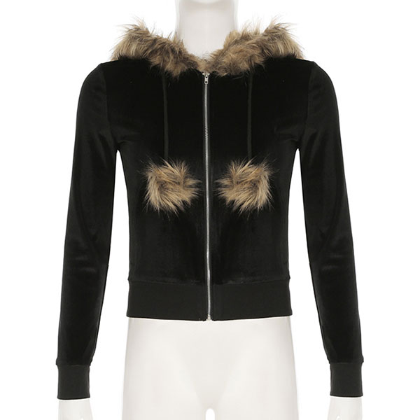 TRIM FUR VELOR ZIP HOODIE