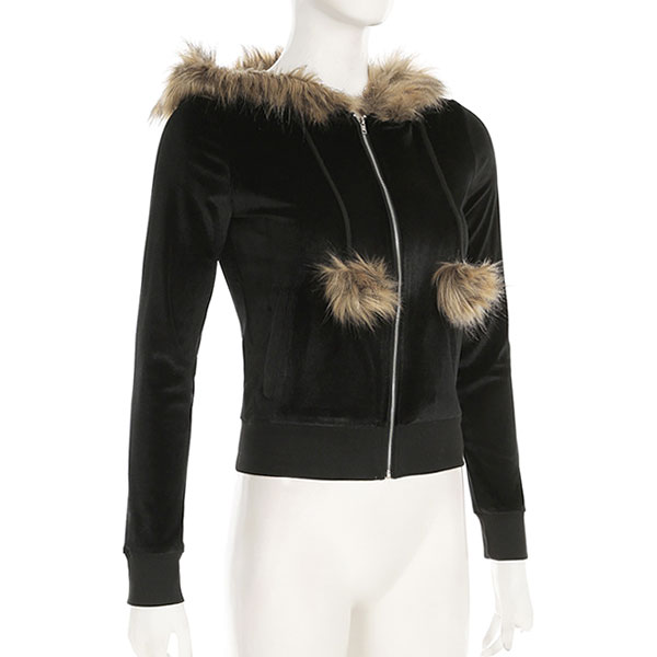 TRIM FUR VELOR ZIP HOODIE