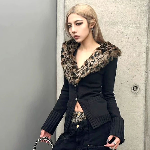 TRIM LEOPARD FUR CARDIGAN