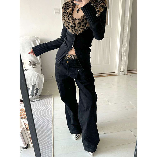 TRIM LEOPARD FUR CARDIGAN