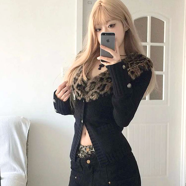 TRIM LEOPARD FUR CARDIGAN