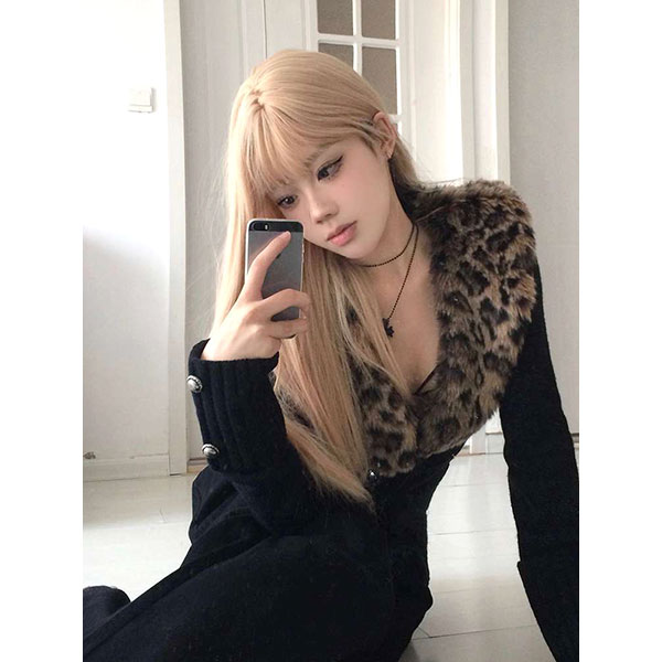 TRIM LEOPARD FUR CARDIGAN