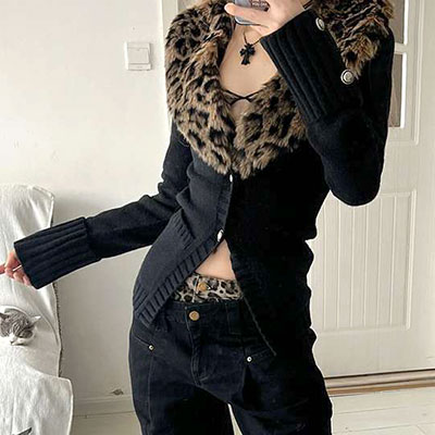 TRIM LEOPARD FUR CARDIGAN