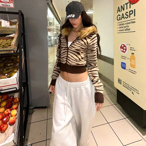 ZEBRA TRIM FUR KNIT HOODIE