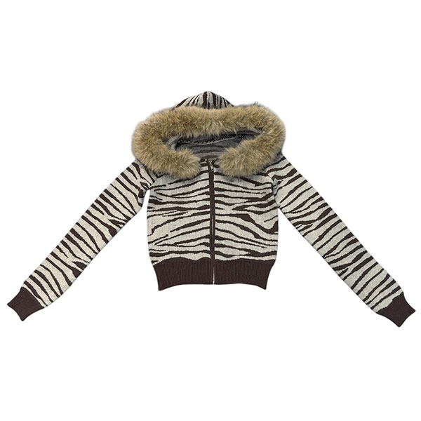 ZEBRA TRIM FUR KNIT HOODIE