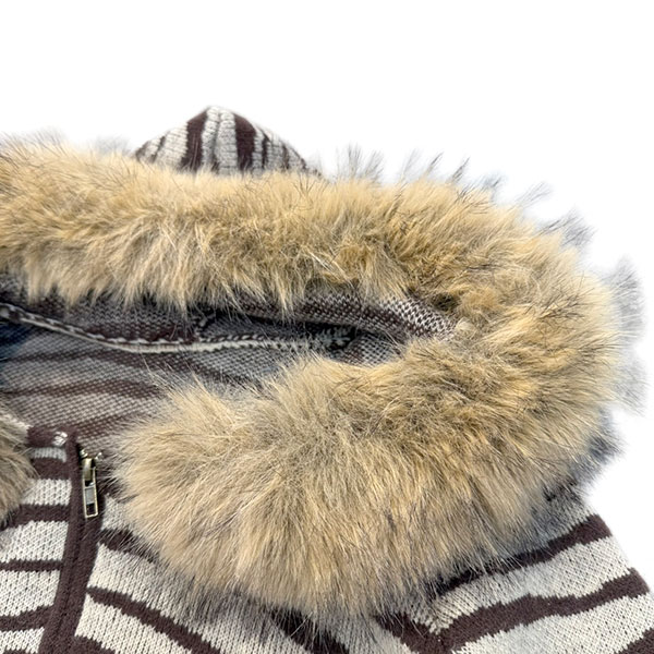 ZEBRA TRIM FUR KNIT HOODIE
