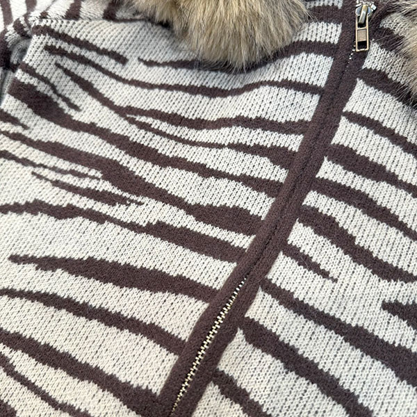 ZEBRA TRIM FUR KNIT HOODIE