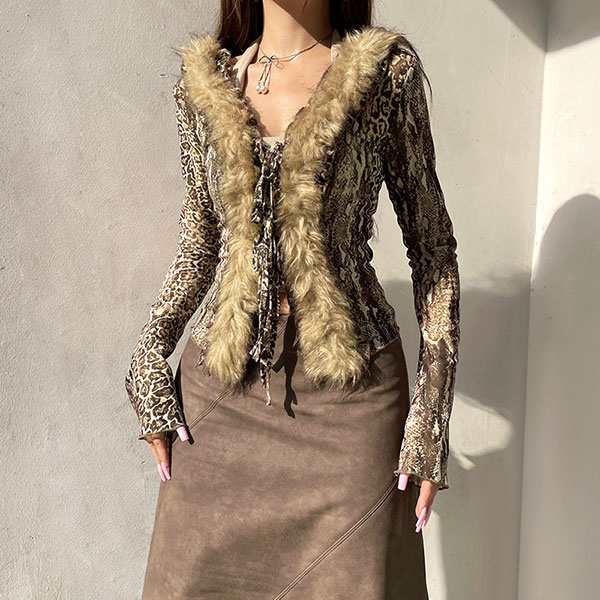 TRIM FUR LEOPARD CARDIGAN