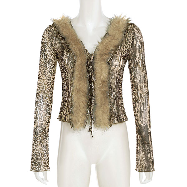 TRIM FUR LEOPARD CARDIGAN