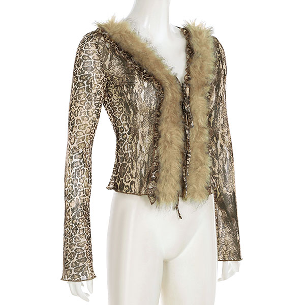 TRIM FUR LEOPARD CARDIGAN