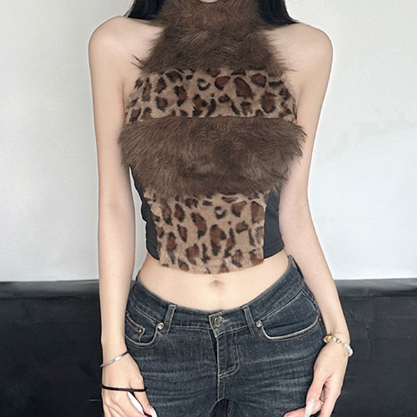 TRIM LEOPARD HALTER NECK