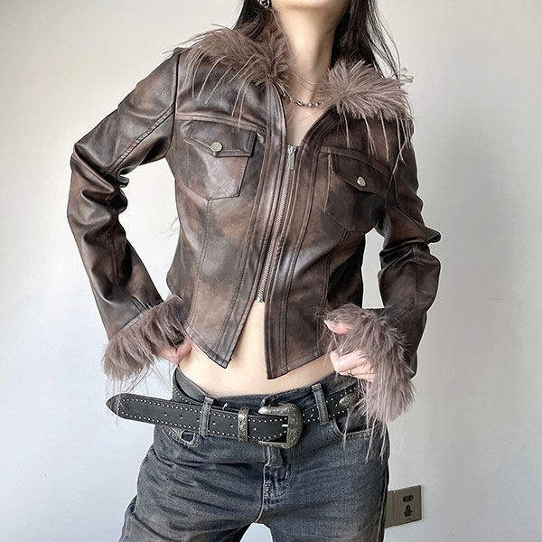 TRIM FUR ECO LEATHER JACKET