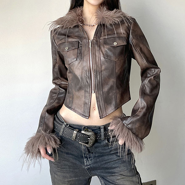 TRIM FUR ECO LEATHER JACKET