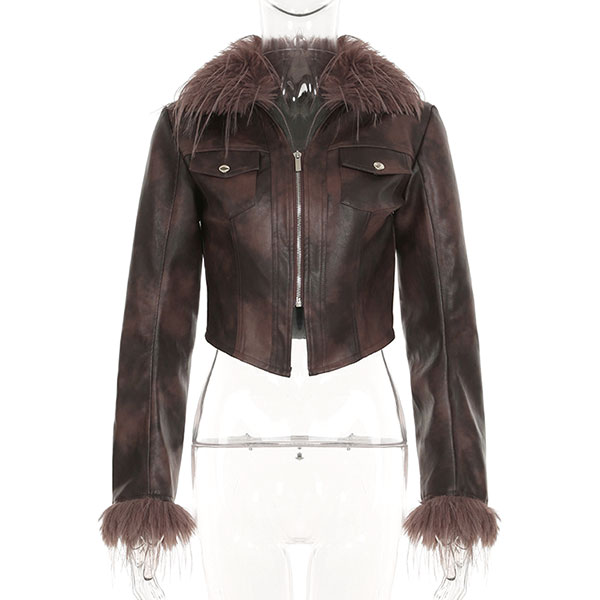 TRIM FUR ECO LEATHER JACKET