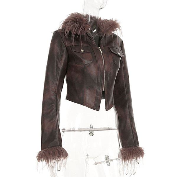 TRIM FUR ECO LEATHER JACKET