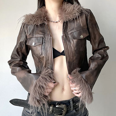TRIM FUR ECO LEATHER JACKET